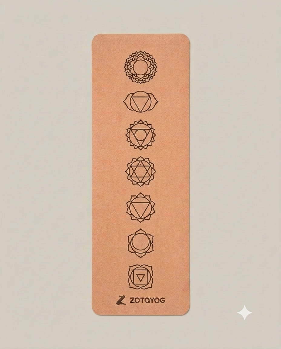 Cork Yoga Mat chakra design 4mm Natural rubber